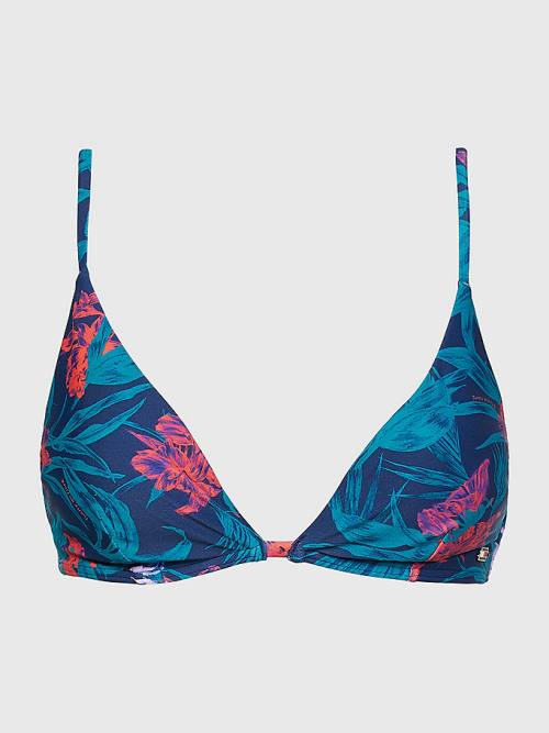 Tommy Hilfiger Tropical Print Triangle Bikini Top Mayo Kadın Mavi | TH506CTD