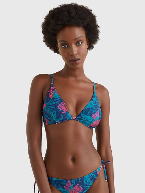 Tommy Hilfiger Tropical Print Triangle Bikini Top Mayo Kadın Mavi | TH506CTD