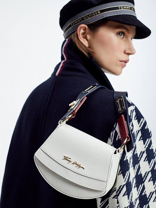 Tommy Hilfiger Turn Lock Luxe Deri Crossover Çanta Kadın Mavi | TH084SQV