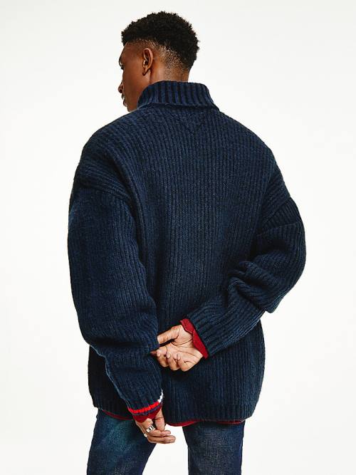 Tommy Hilfiger Two-Tone Rib-Knit Jumper Kazak Erkek Mavi | TH849OEF