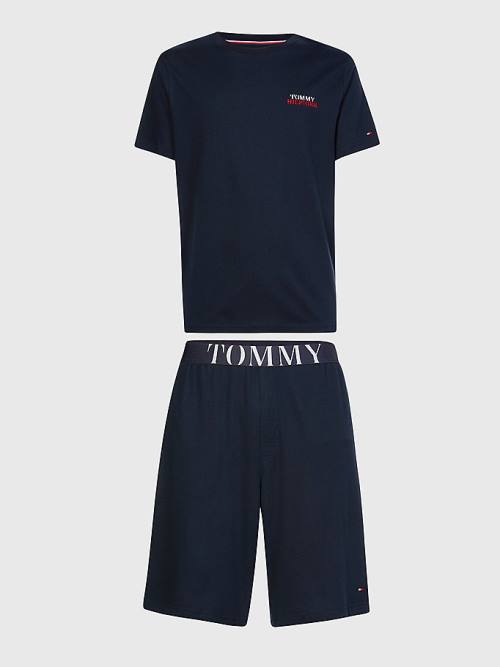 Tommy Hilfiger Ultra Soft Logo Set Pijama Erkek Mavi | TH940GHI