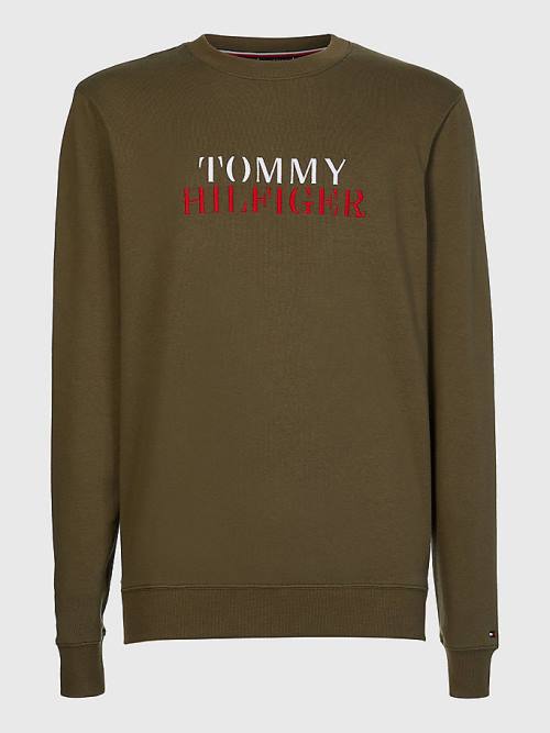 Tommy Hilfiger Ultra Soft Logo Sweatshirt Pijama Erkek Haki | TH921LNI