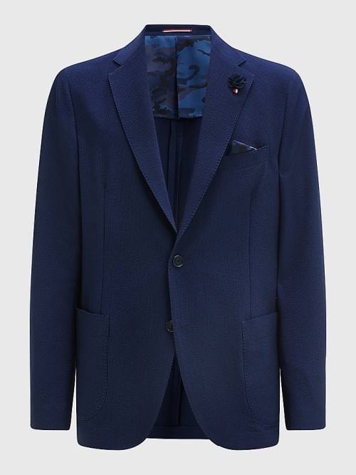 Tommy Hilfiger Uncontruscted Recycled Polyester Seersucker Blazer Erkek Mavi | TH296DMZ