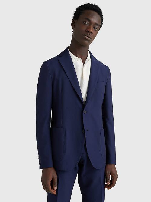 Tommy Hilfiger Uncontruscted Recycled Polyester Seersucker Blazer Erkek Mavi | TH296DMZ