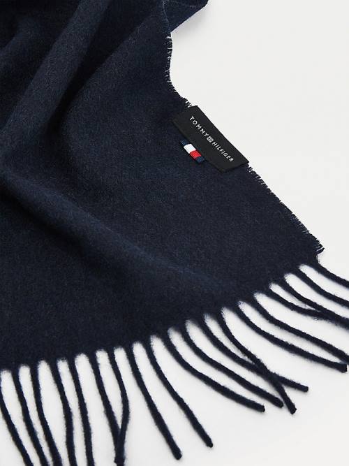 Tommy Hilfiger Uptown Pure Wool Fular Erkek Mavi | TH643ZSM