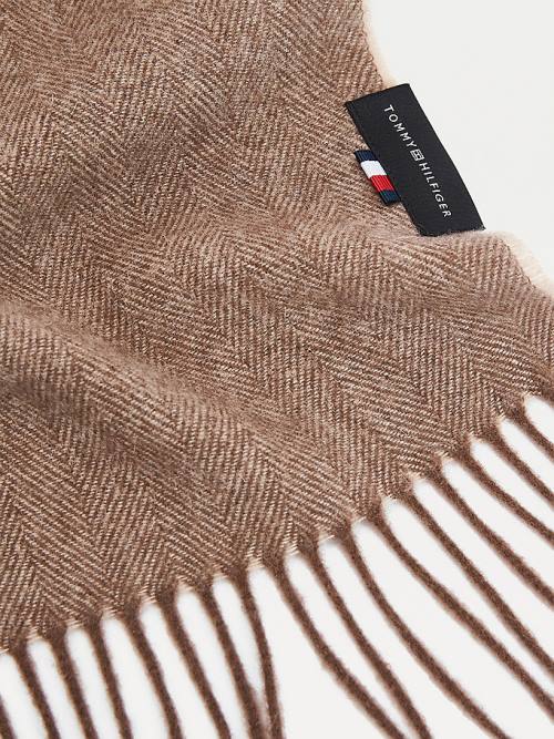 Tommy Hilfiger Uptown Pure Wool Herringbone Fular Erkek Kahverengi | TH905AHJ