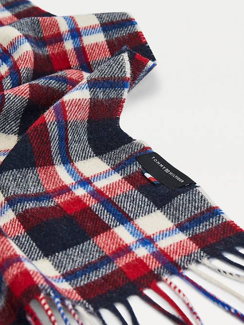 Tommy Hilfiger Uptown Tartan Check Pure Wool Fular Erkek Mavi | TH417TJF