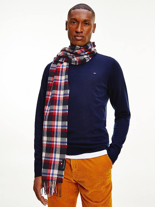 Tommy Hilfiger Uptown Tartan Check Pure Wool Fular Erkek Mavi | TH417TJF