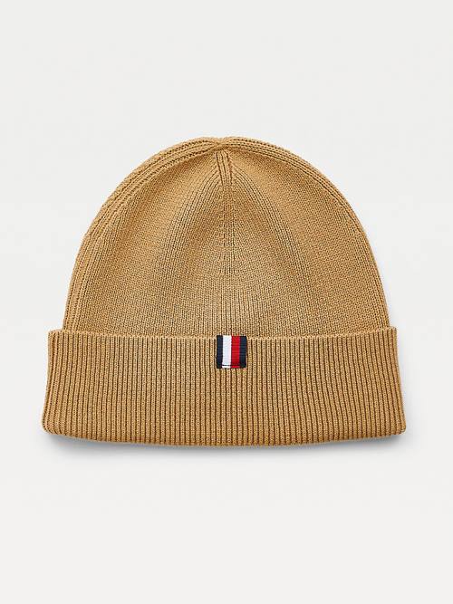 Tommy Hilfiger Uptown Wool Pamuklu Beanie Şapka Erkek Bej Rengi | TH648QNT