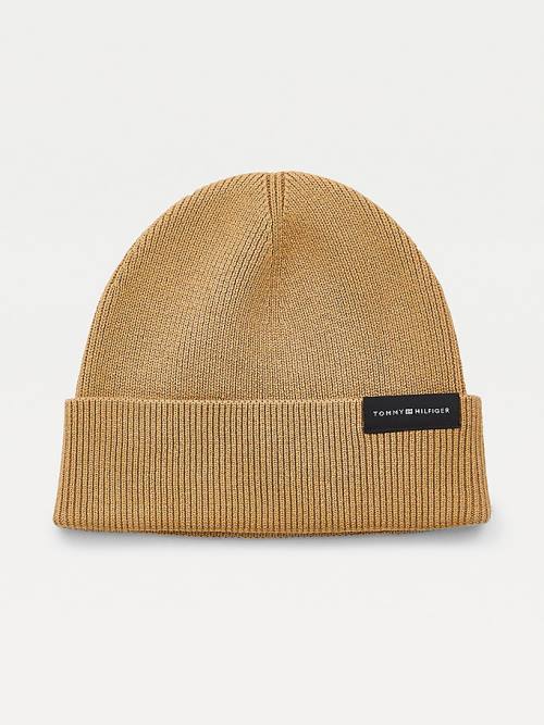 Tommy Hilfiger Uptown Wool Pamuklu Beanie Şapka Erkek Bej Rengi | TH648QNT