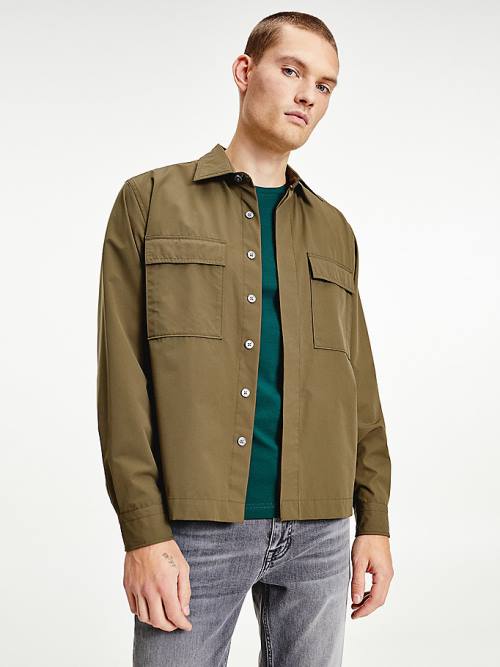 Tommy Hilfiger Utility Regular Fit Poplin Overshirt Gömlek Erkek Haki | TH219GSO