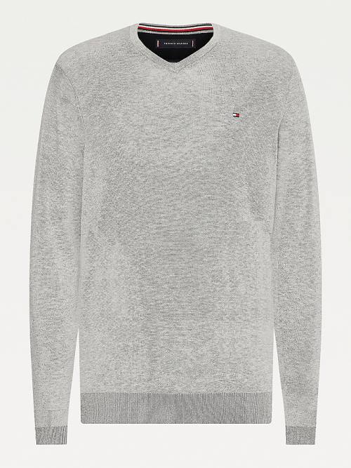 Tommy Hilfiger V-Neck Pamuklu Blend Sweatshirt Kazak Erkek Gri | TH149HGU