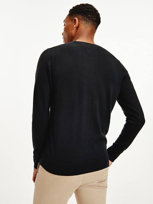 Tommy Hilfiger V-Neck Pamuklu Blend Sweatshirt Kazak Erkek Siyah | TH182BZF