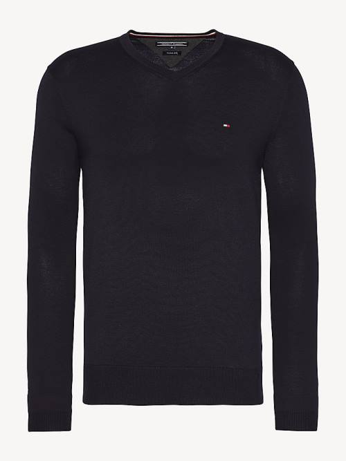 Tommy Hilfiger V-Neck Pamuklu Blend Sweatshirt Kazak Erkek Mavi | TH231MVQ