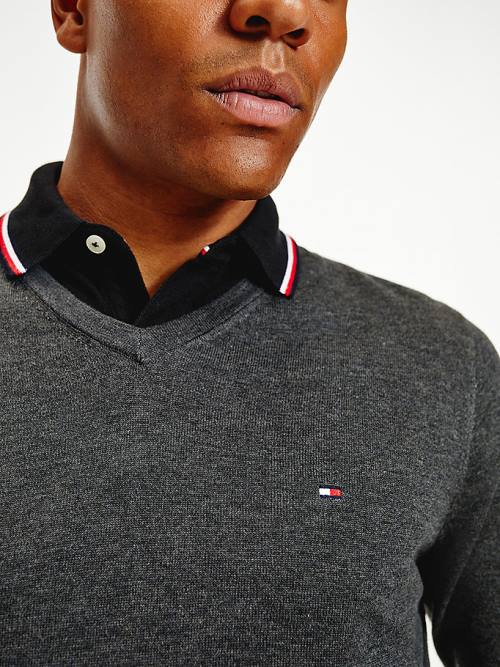 Tommy Hilfiger V-Neck Pamuklu Blend Sweatshirt Kazak Erkek Gri | TH327IWX