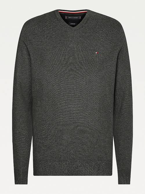 Tommy Hilfiger V-Neck Pamuklu Blend Sweatshirt Kazak Erkek Gri | TH327IWX