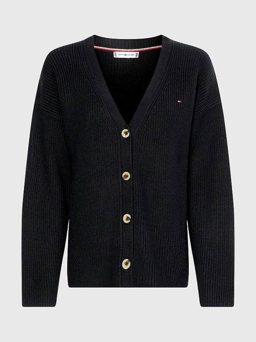 Tommy Hilfiger V-Neck Relaxed Fit Rib Knit Cardigan Kazak Kadın Mavi | TH736QYW