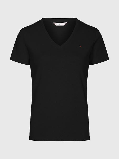 Tommy Hilfiger V-Neck Slim Fit Tişört Kadın Siyah | TH091FCQ