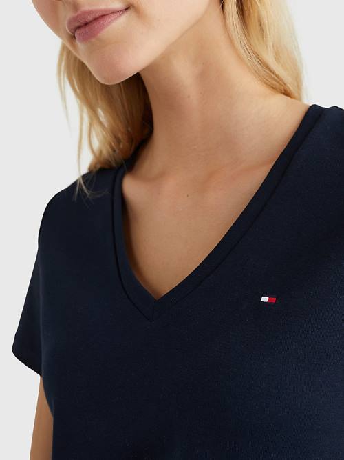 Tommy Hilfiger V-Neck Slim Fit Tişört Kadın Mavi | TH426HRM