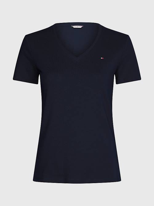 Tommy Hilfiger V-Neck Slim Fit Tişört Kadın Mavi | TH426HRM