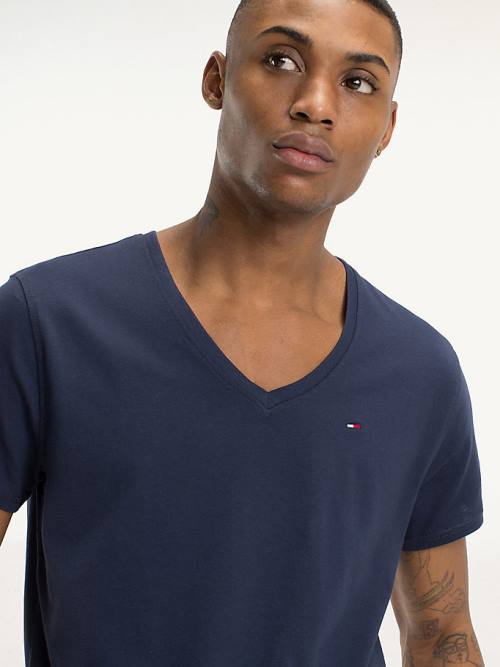 Tommy Hilfiger V-Neck Tişört Erkek Mavi | TH170IET