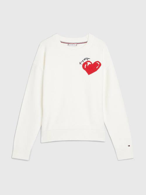 Tommy Hilfiger Valentines Heart Organic Pamuklu Jumper Kazak Kadın Beyaz | TH825QBG