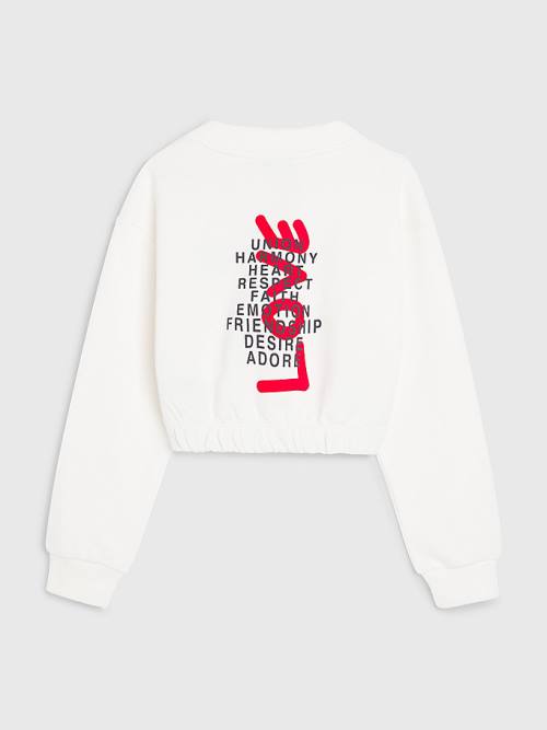 Tommy Hilfiger Valentines Heart Print Cropped Sweatshirt Kiz Çocuk Beyaz | TH317NDK