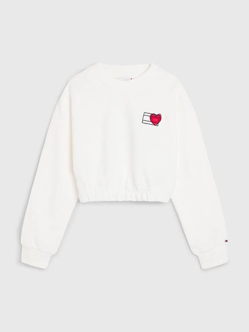 Tommy Hilfiger Valentines Heart Print Cropped Sweatshirt Kiz Çocuk Beyaz | TH317NDK