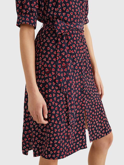 Tommy Hilfiger Valentines Heart Print Knee-Length Elbise Kadın Mavi | TH716NWZ