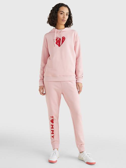 Tommy Hilfiger Valentines Heart Print Relaxed Fit Kapüşonlu Sweatshirt Kadın Pembe | TH276HMF