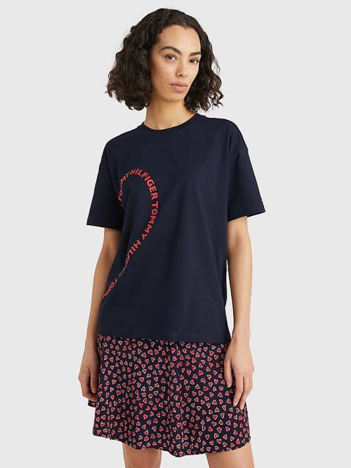 Tommy Hilfiger Valentines Heart Print Relaxed Fit Tişört Kadın Mavi | TH762OBY