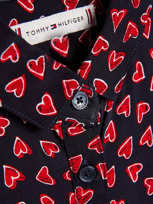 Tommy Hilfiger Valentines Heart Print Shirt Elbise Kiz Çocuk Mavi | TH630OFR