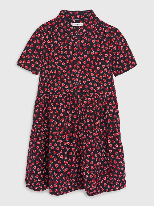 Tommy Hilfiger Valentines Heart Print Shirt Elbise Kiz Çocuk Mavi | TH630OFR