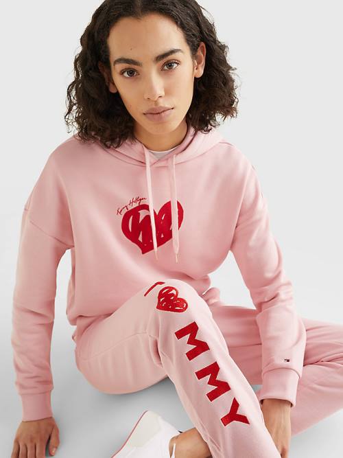 Tommy Hilfiger Valentines Heart Print Terry Joggers Pantolon Kadın Pembe | TH084PHY