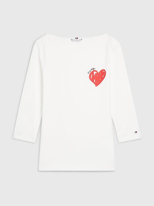 Tommy Hilfiger Valentines Heart Print Tekne Neck Tişört Kadın Beyaz | TH164XCV