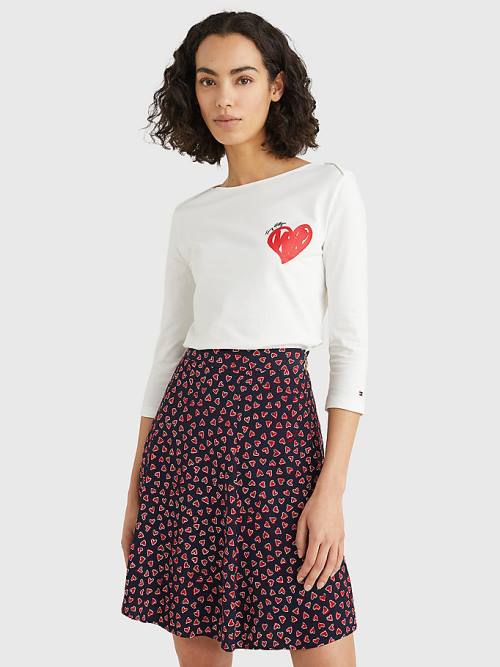 Tommy Hilfiger Valentines Heart Print Tekne Neck Tişört Kadın Beyaz | TH164XCV