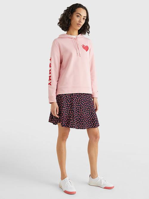 Tommy Hilfiger Valentines Heart Print Terry Kapüşonlu Sweatshirt Kadın Pembe | TH625CFI