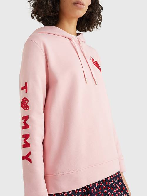 Tommy Hilfiger Valentines Heart Print Terry Kapüşonlu Sweatshirt Kadın Pembe | TH625CFI