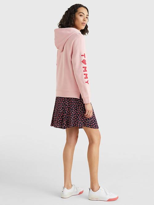 Tommy Hilfiger Valentines Heart Print Terry Kapüşonlu Sweatshirt Kadın Pembe | TH625CFI