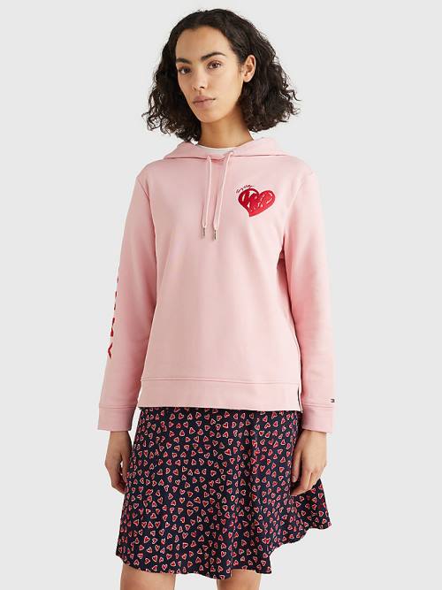 Tommy Hilfiger Valentines Heart Print Terry Kapüşonlu Sweatshirt Kadın Pembe | TH625CFI