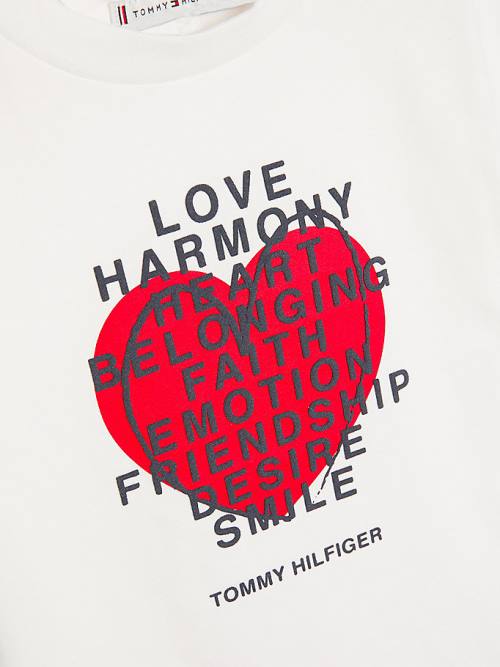 Tommy Hilfiger Valentines Heart Text Print Tişört Kiz Çocuk Beyaz | TH012YAU