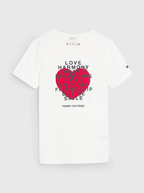 Tommy Hilfiger Valentines Heart Text Print Tişört Kiz Çocuk Beyaz | TH012YAU