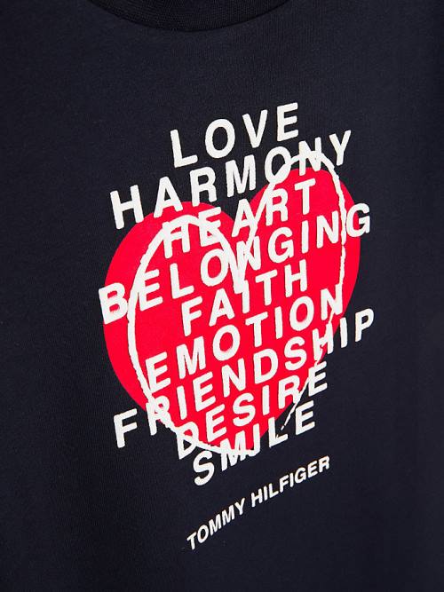 Tommy Hilfiger Valentines Heart Text Print Tişört Erkek Çocuk Mavi | TH487ZXB