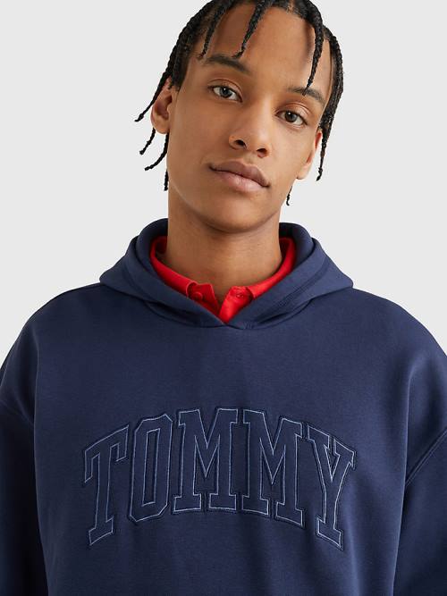 Tommy Hilfiger Varsity Logo Kapüşonlu Sweatshirt Erkek Mavi | TH025DBU