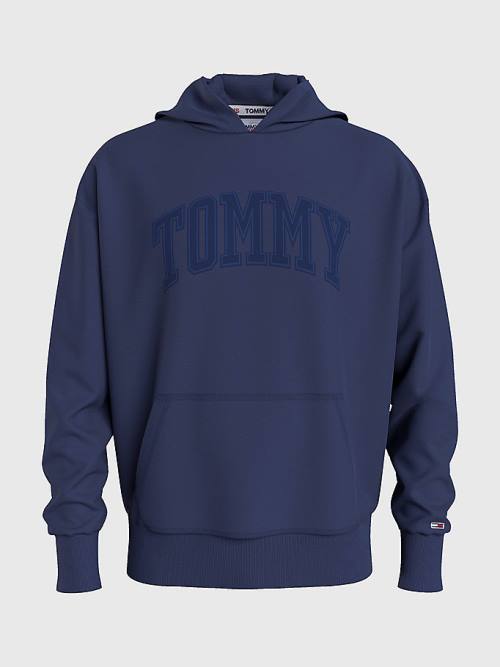 Tommy Hilfiger Varsity Logo Kapüşonlu Sweatshirt Erkek Mavi | TH025DBU