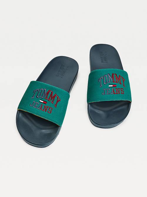 Tommy Hilfiger Varsity Pool Slides Sandalet Erkek Yeşil | TH703ANO