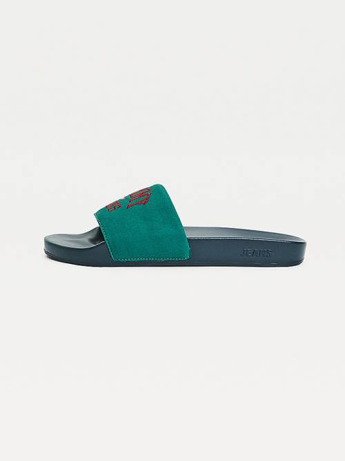 Tommy Hilfiger Varsity Pool Slides Sandalet Erkek Yeşil | TH703ANO