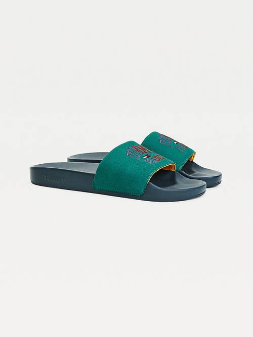 Tommy Hilfiger Varsity Pool Slides Sandalet Erkek Yeşil | TH703ANO