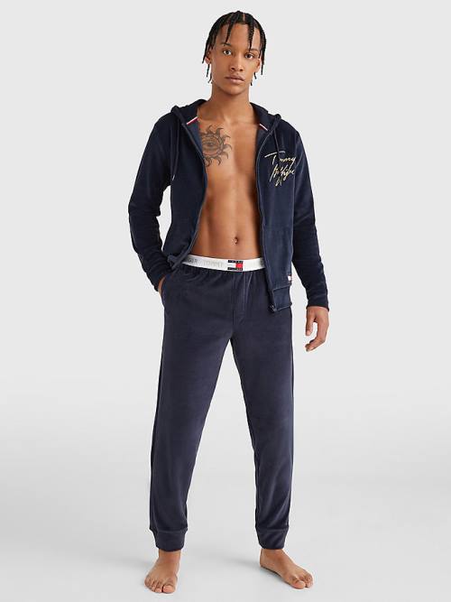 Tommy Hilfiger Velour Repeat Logo Joggers Pijama Erkek Mavi | TH891NKE