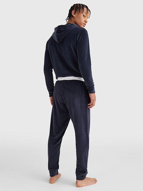 Tommy Hilfiger Velour Repeat Logo Joggers Pijama Erkek Mavi | TH891NKE